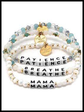 Handcrafted Beaded Bracelet Set of 3 Stretch Stackable Mama Breathe Patience